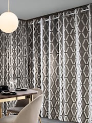 Grey Collection Luxe Heavyweight Geometric Cut Velvet Blackout/Thermal Eyelet Curtains - Image 4 of 6
