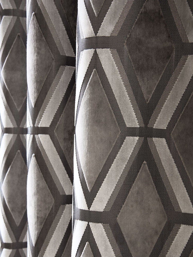 Grey Collection Luxe Heavyweight Geometric Cut Velvet Blackout/Thermal Eyelet Curtains - Image 5 of 6