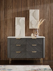 Dark Grey Valencia Marble and Mango Wood 6 Drawer Chest of Drawers - Image 2 of 11