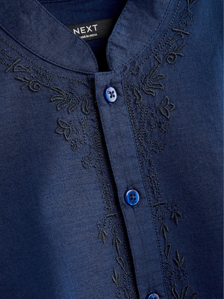Navy Blue Regular Length Embroidered Boys Kurta (3-16yrs) - Image 7 of 7