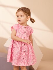 Pink Floral 100% Cotton Button Through Summer Dress (3mths-8yrs) - Image 1 of 8