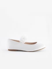White Wide Fit (G) Stain Resistant Corsage Flower Occasion Shoes - Image 1 of 5
