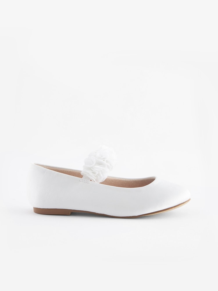 White Wide Fit (G) Stain Resistant Corsage Flower Occasion Shoes - Image 1 of 5