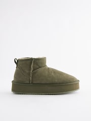 Khaki Green Shower Repellent Faux Fur Lined Platform Boots - Image 4 of 7