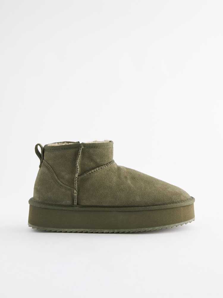 Khaki Green Shower Repellent Faux Fur Lined Platform Boots - Image 4 of 7
