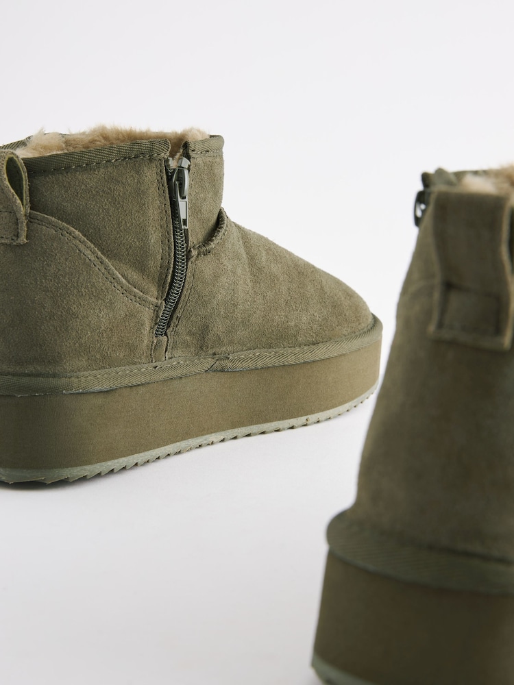 Khaki Green Shower Repellent Faux Fur Lined Platform Boots - Image 5 of 7