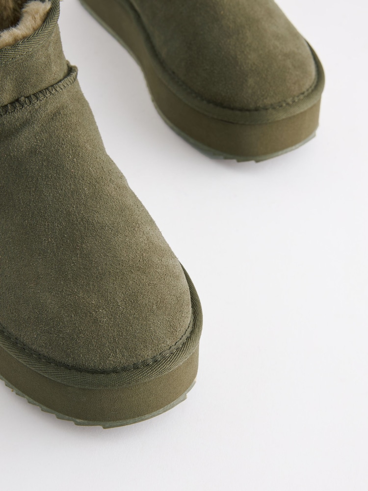 Khaki Green Shower Repellent Faux Fur Lined Platform Boots - Image 6 of 7