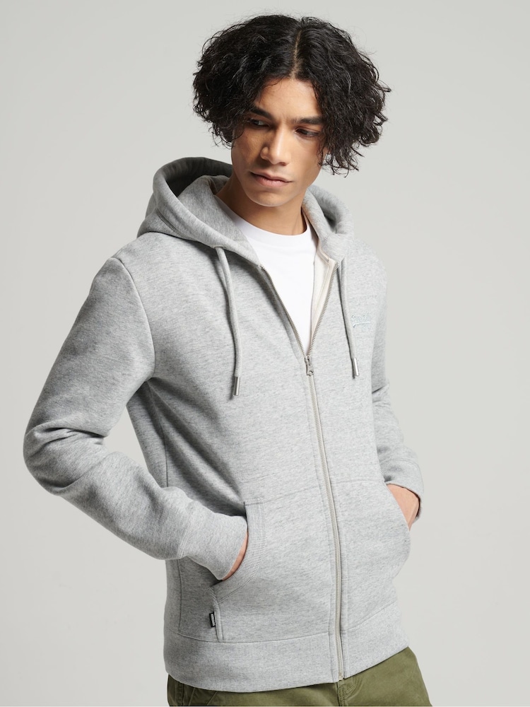 Superdry Grey Cotton Vintage Logo Embroidered Zip-Up Hoodie - Image 1 of 3