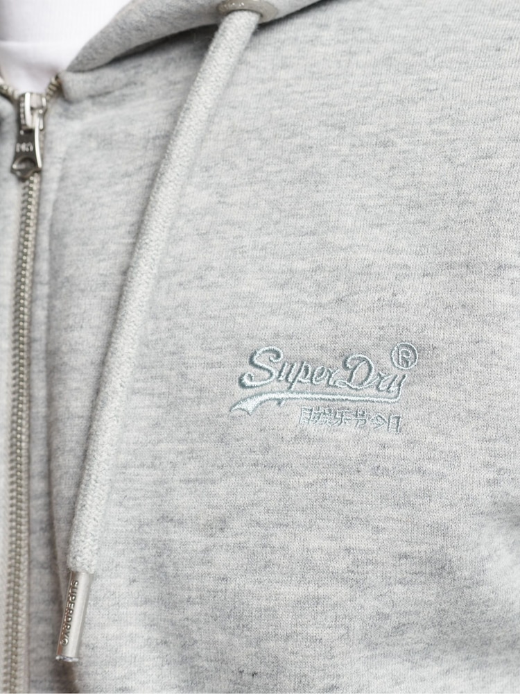 Superdry Grey Cotton Vintage Logo Embroidered Zip-Up Hoodie - Image 3 of 3