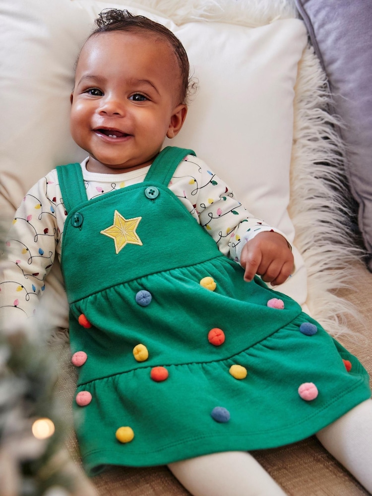 M&Co Green Christmas Tree Pinny Set - Image 5 of 5