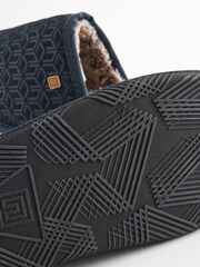 Navy Blue Suede Embossed Mule Slippers - Image 7 of 8