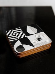 Navigate Set of 4 Black Monochrome Coasters In A Gift Box - Image 1 of 2