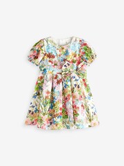 Multi Bright Floral Woven Bow Occasion Baby Dress (0mths-2yrs) - Image 4 of 5