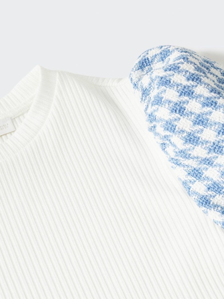 Mango Puffed Sleeves White Ribbed T-Shirt - Image 5 of 5 Mango Puffed Sleeves White Ribbed T-Shirt - Image 5 of 5