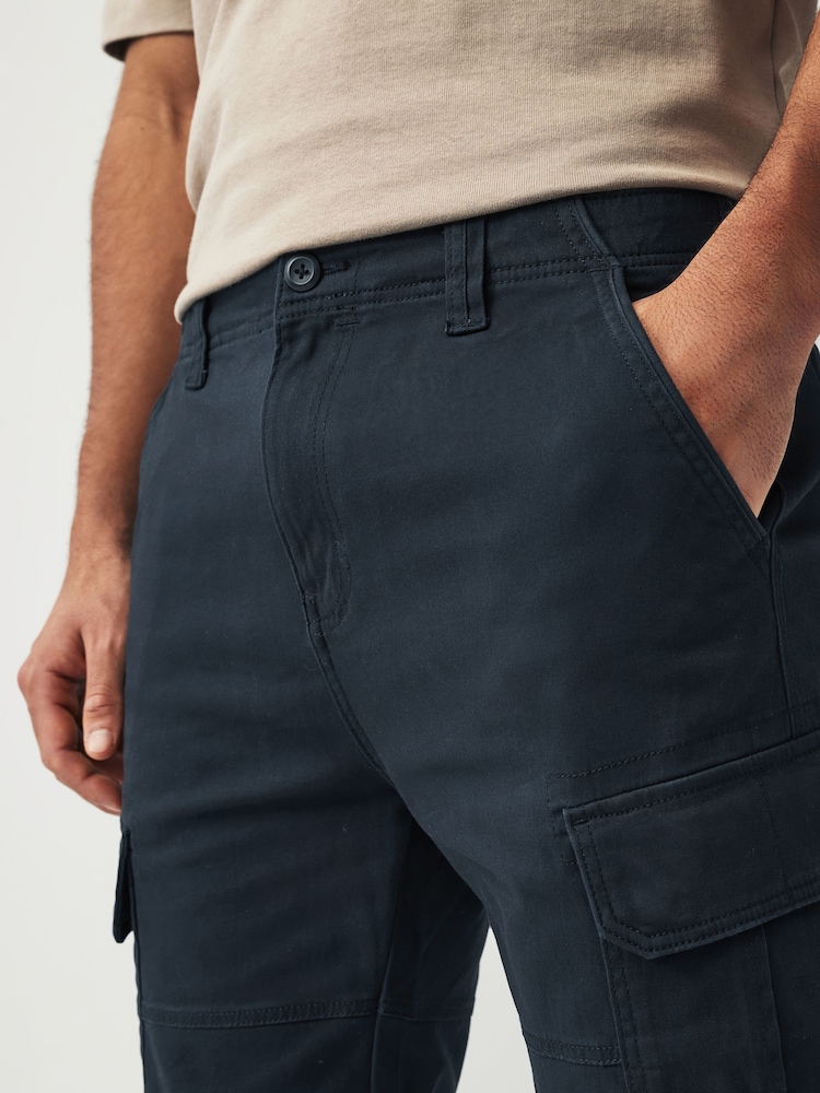 Donkerblauw - Slim Fit - Katoenen cargostretchbroek - Image 5 of 7
