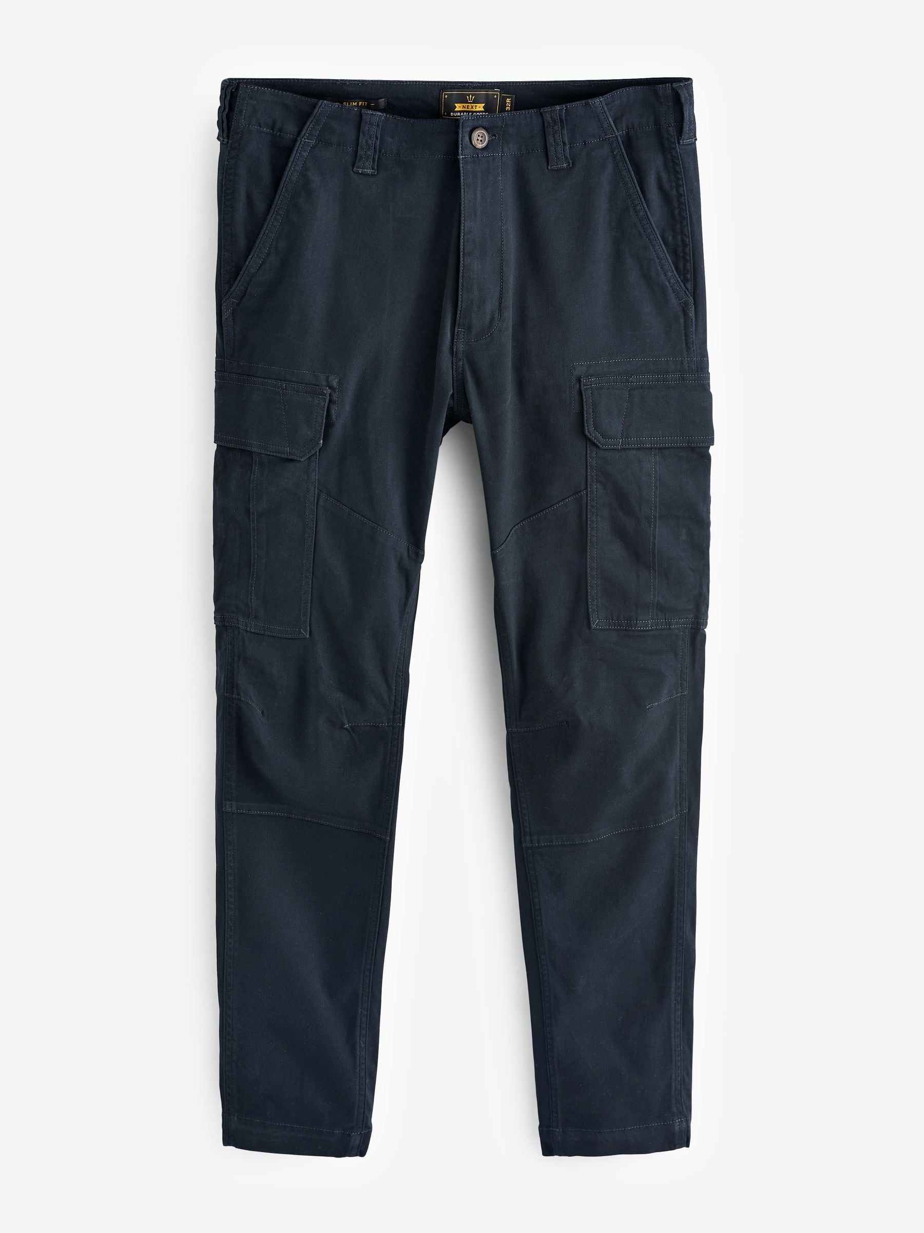 Buy Navy Blue Slim Fit Cotton Stretch Cargo Trousers from