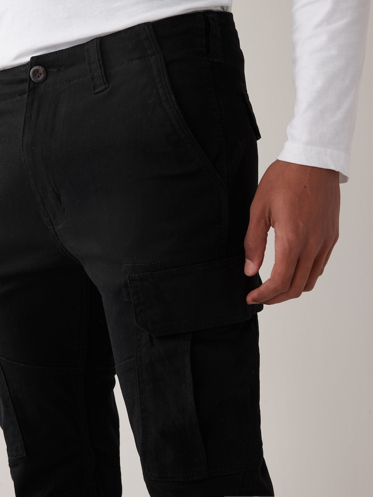 Noir - Slim Fit (Slim Fit) - Pantalon cargo stretch en coton - Image 3 of 6
