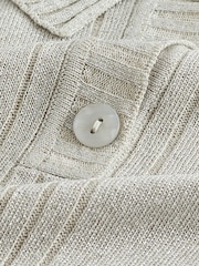 Neutral/Glitzer - Kurzärmeliges Leinen Polo Neck Top - Bild 6 von 6