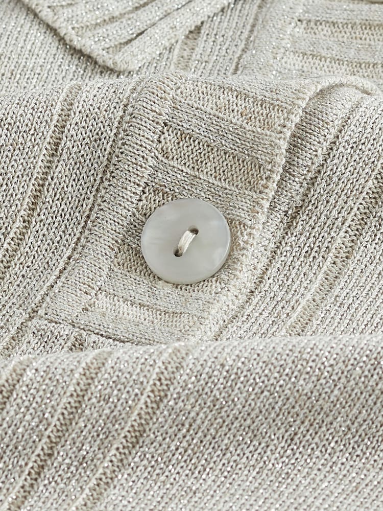 Neutral/Glitzer - Kurzärmeliges Leinen Polo Neck Top - Bild 6 von 6