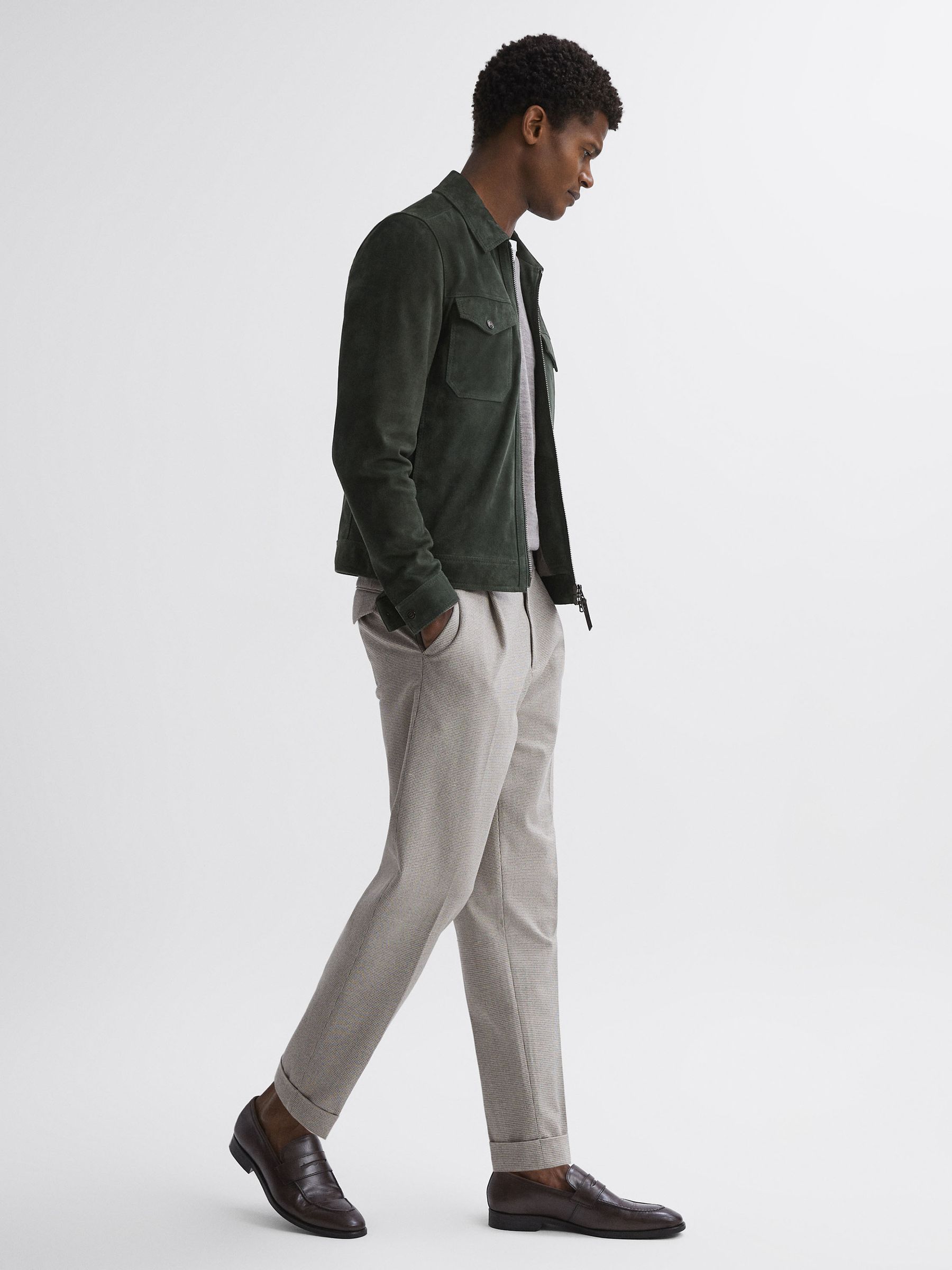 Buy Reiss Forest Green Pike Suede Zip-Through Trucker Jacket from