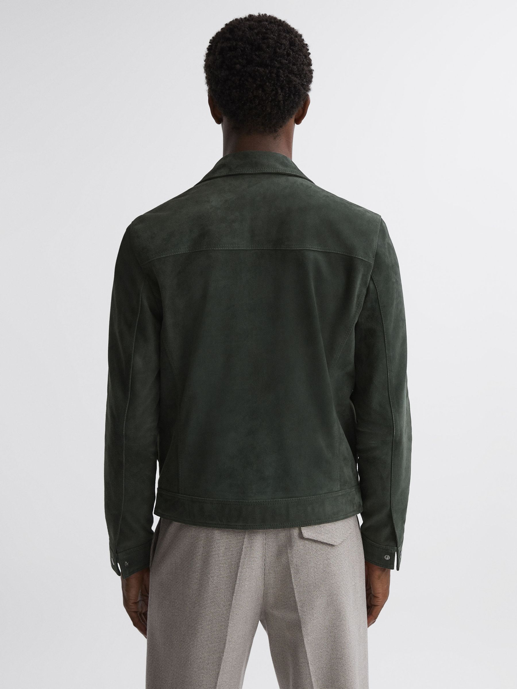 Buy Reiss Forest Green Pike Suede Zip-Through Trucker Jacket from