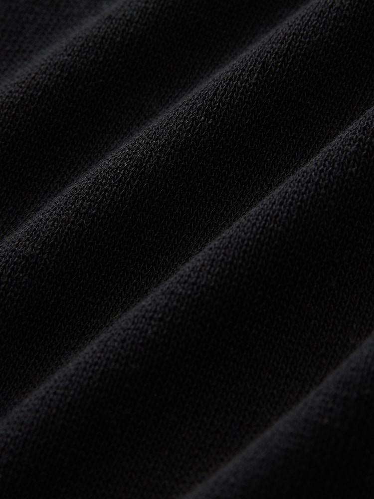 Schwarz - Kurzärmeliges Leinen Polo Neck Top - Bild 6 von 6