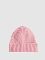 Reiss Blush Picton Ribbed Wool Beanie - Image 1 of 4