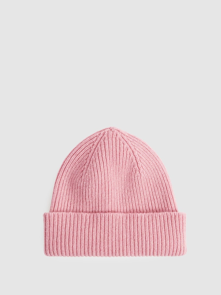 Reiss Blush Picton Ribbed Wool Beanie - Image 1 of 4