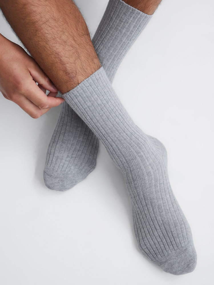 Reiss Grey Melange Corby Wool Cashmere Blend Socks - Image 1 of 3