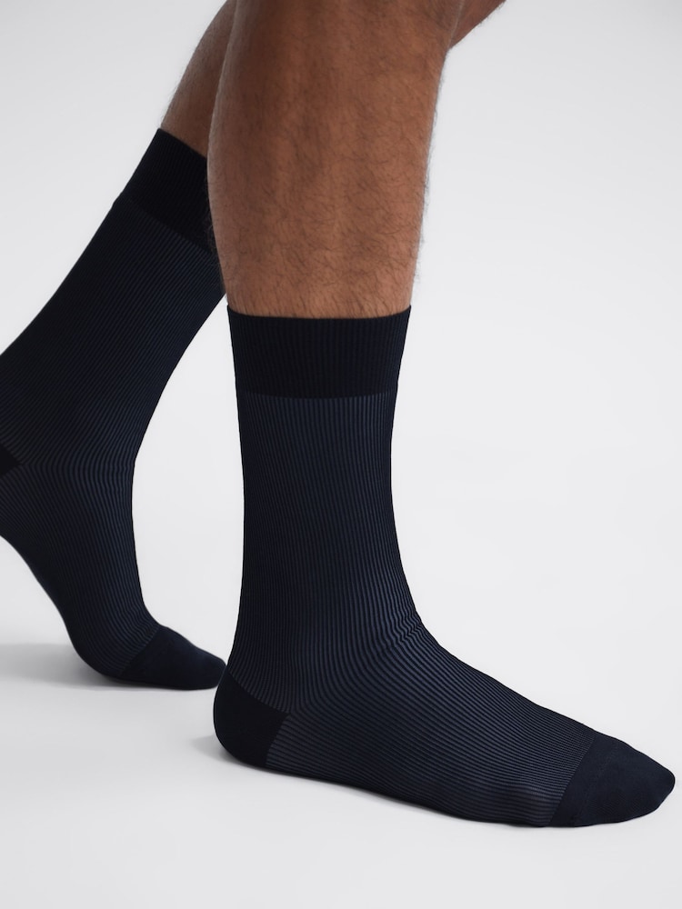 Reiss Navy Cory Two Tone Cotton Socks - Image 2 of 4