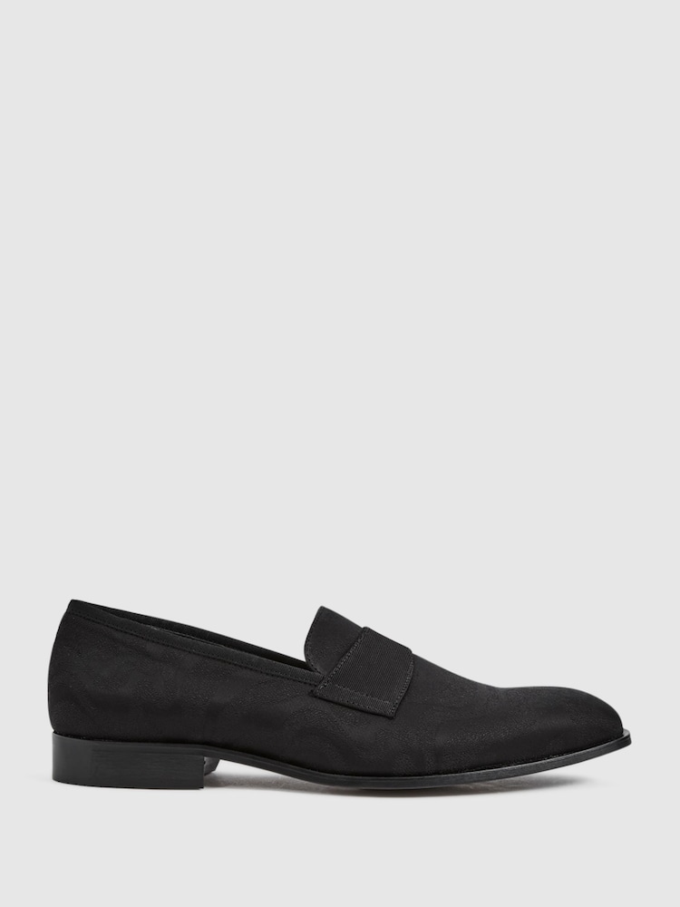 Reiss Black Bay Slip-On Jacquard Loafers - Image 1 of 6