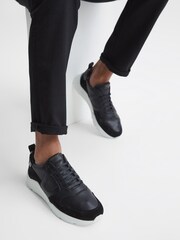 Reiss Black Shelton Leather Trainers - Image 1 of 6