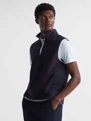Reiss Navy Dubai Sleeveless Half Zip Funnel Neck Gilet - Image 1 of 8