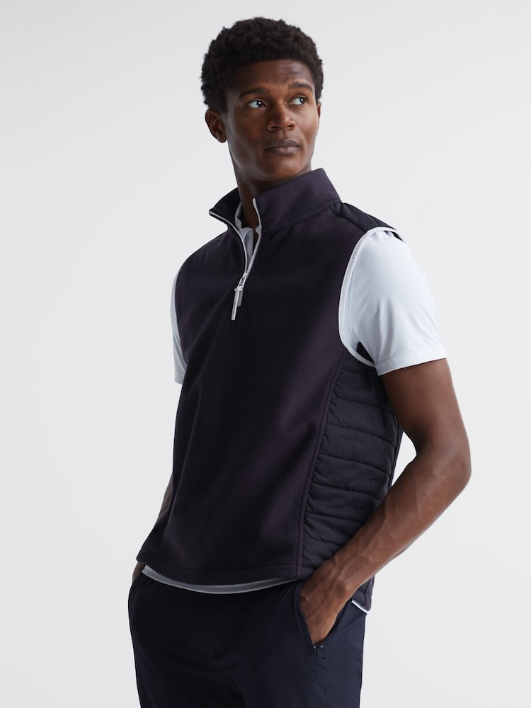 Reiss Navy Dubai Sleeveless Half Zip Funnel Neck Gilet - Image 1 of 8