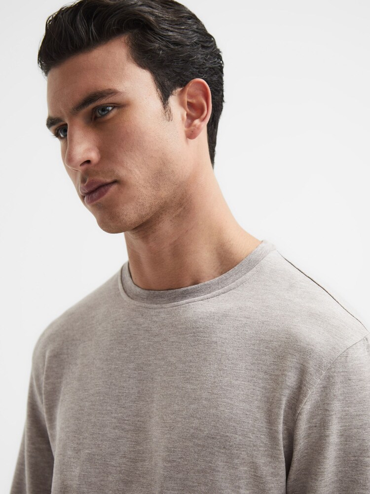 Reiss Taupe Melange Adam Melange Crew Neck Jumper - Image 4 of 5
