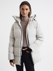 Reiss Neutral Rae Mid Length Water Repellent Puffer Coat - Image 1 of 8