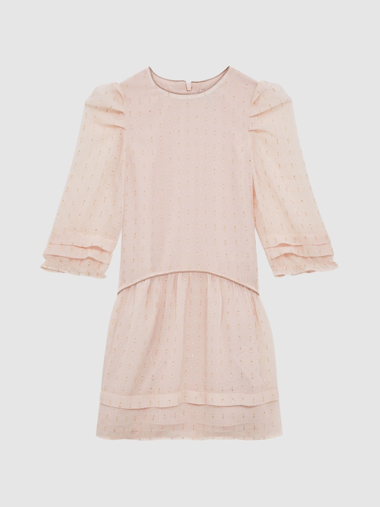Vestido con detalle metalizado y hombro fruncido Rose de Reiss - Imagen 2 de 8