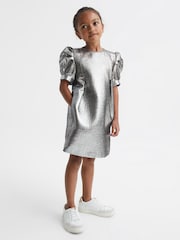 Reiss Silver Ellie Senior Metallic Shoulder Detail Dress - Image 1 of 6