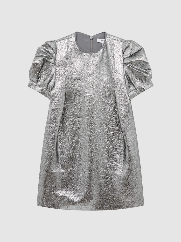 Reiss Silver Ellie Senior Metallic Shoulder Detail Dress - Image 2 of 6