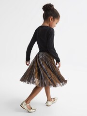 Reiss Gold/Black Alma Senior Metallic Pleated Skirt - Image 1 of 5