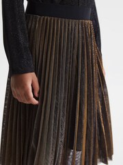 Reiss Gold/Black Alma Senior Metallic Pleated Skirt - Image 4 of 5