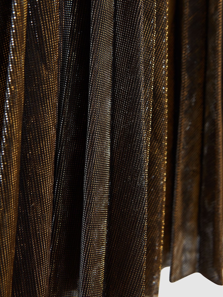 Reiss Gold/Black Alma Senior Metallic Pleated Skirt - Image 5 of 5