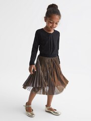 Reiss Gold/Black Alma 4-9 yrs Metallic Pleated Skirt - Image 1 of 2