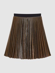 Reiss Gold/Black Alma 4-9 yrs Metallic Pleated Skirt - Image 2 of 2
