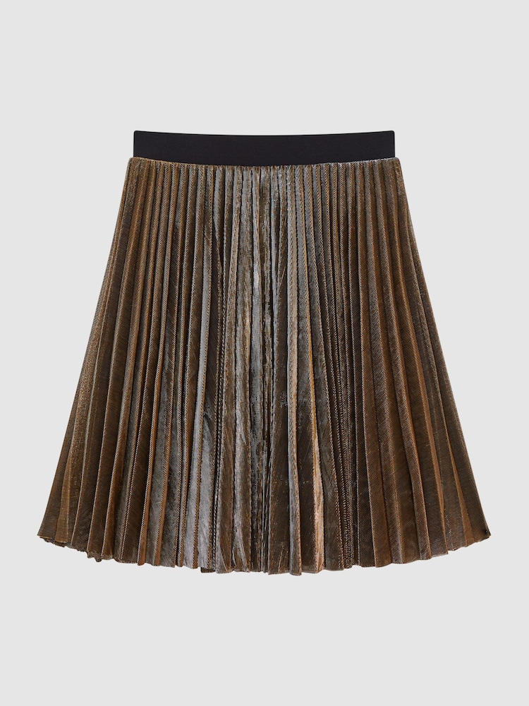 Reiss Gold/Black Alma 4-9 yrs Metallic Pleated Skirt - Image 2 of 2