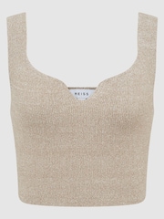 Reiss Gold Donna Metallic Cropped Sweetheart Neckline Top - Image 2 of 5