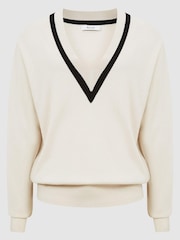 Reiss Camel/Coral Nina Colourblock Stripe V-Neck Jumper - Image 2 of 6