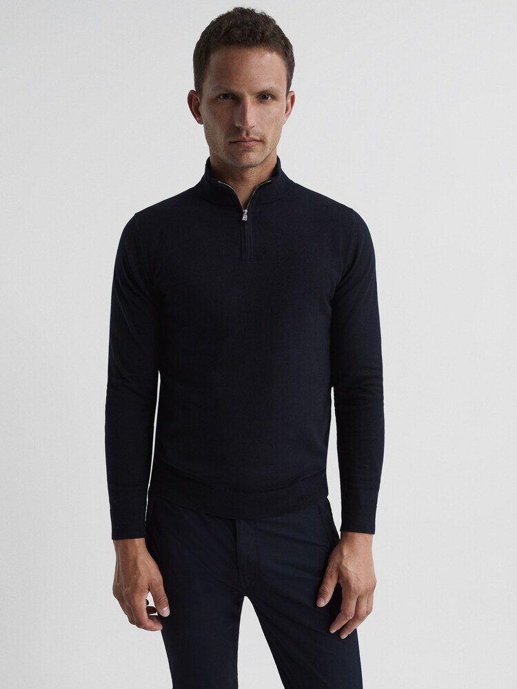 Reiss Navy Hero Funnel Neck Half Zip Jumper - Image 1 of 5