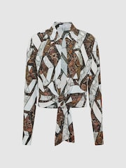 Reiss Brown Hallie Snake Print Tie Blouse - Image 2 of 6