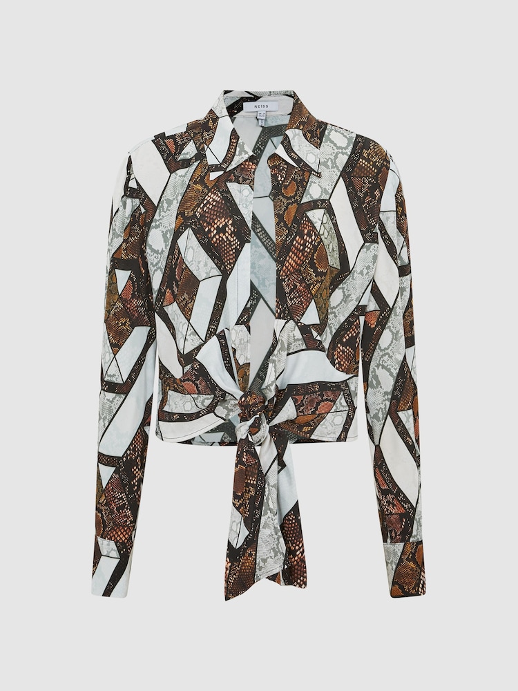 Reiss Brown Hallie Snake Print Tie Blouse - Image 2 of 6